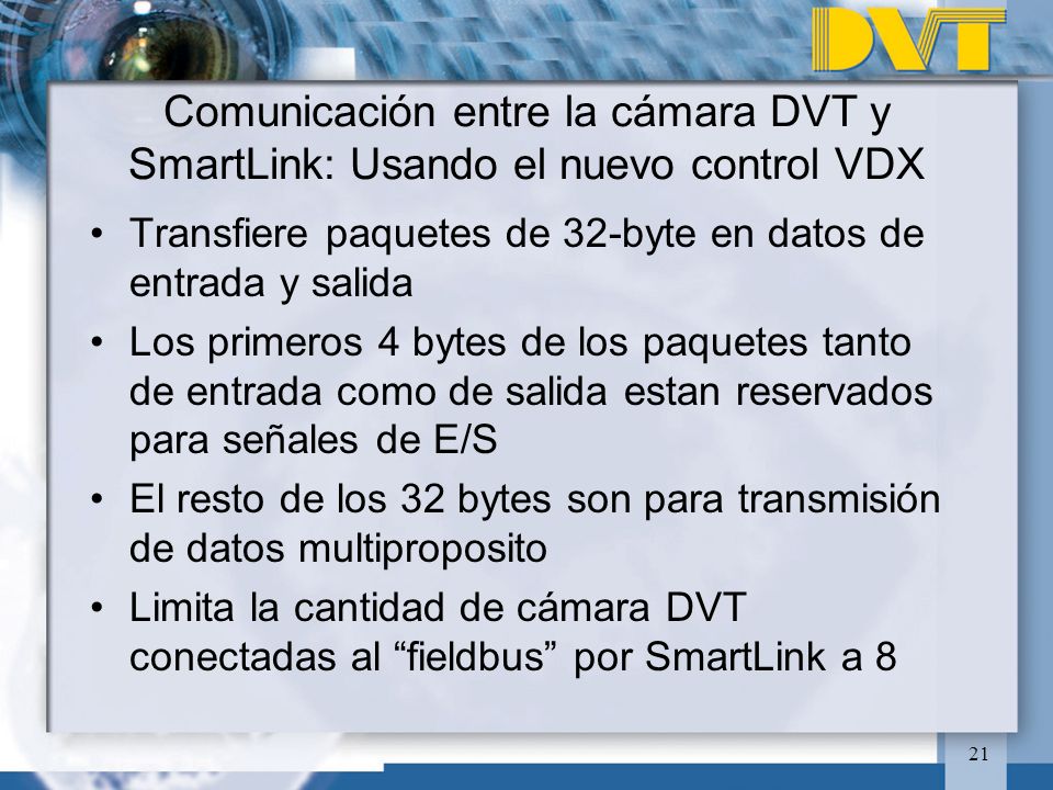 Comunicación entre la cámara DVT y SmartLink: Usando el nuevo control VDX