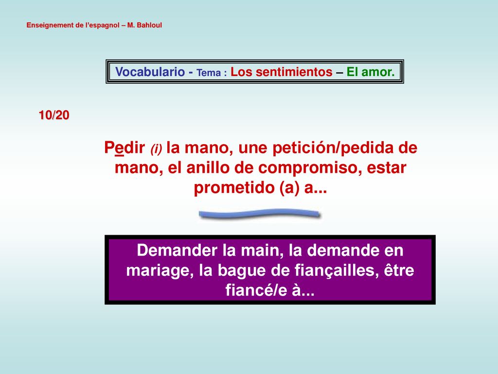 Vocabulario - Tema : Los sentimientos – El amor.
