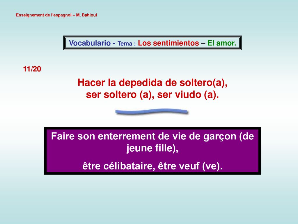 Hacer la depedida de soltero(a), ser soltero (a), ser viudo (a).