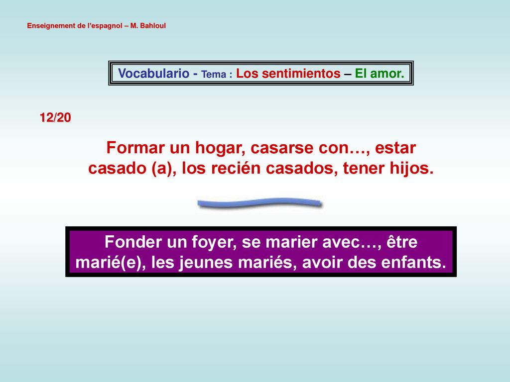 Vocabulario - Tema : Los sentimientos – El amor.