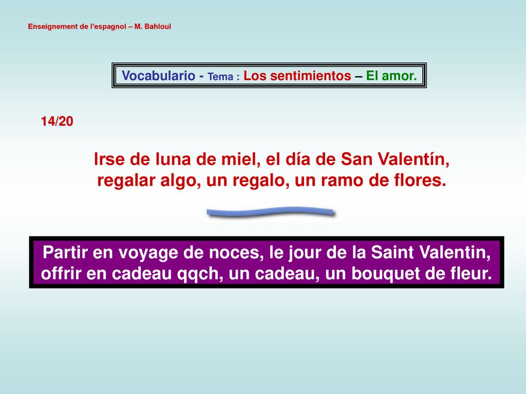 Vocabulario - Tema : Los sentimientos – El amor.