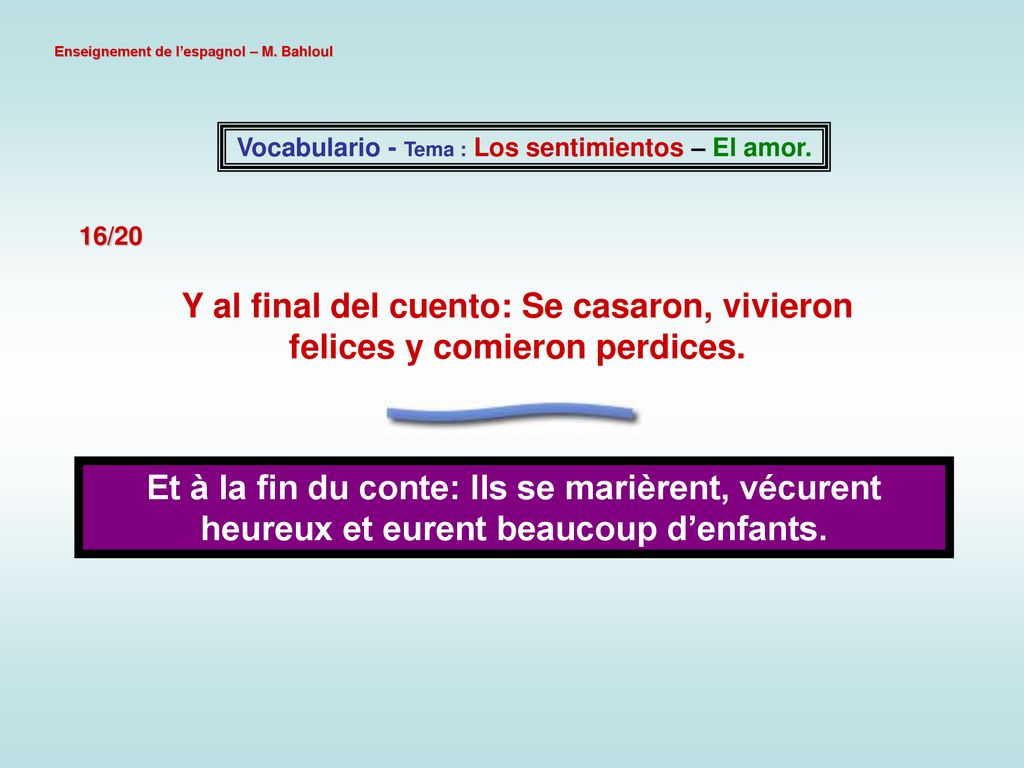Vocabulario - Tema : Los sentimientos – El amor.