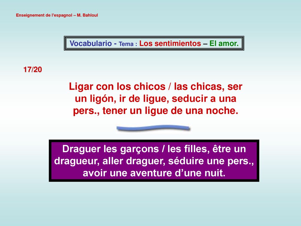 Vocabulario - Tema : Los sentimientos – El amor.