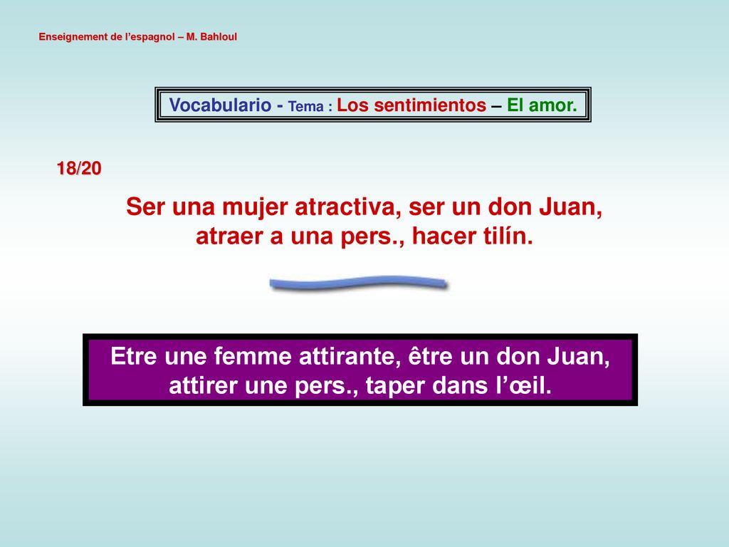 Vocabulario - Tema : Los sentimientos – El amor.