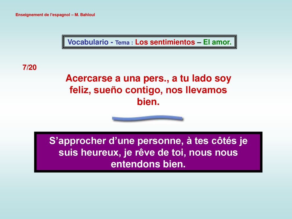 Vocabulario - Tema : Los sentimientos – El amor.