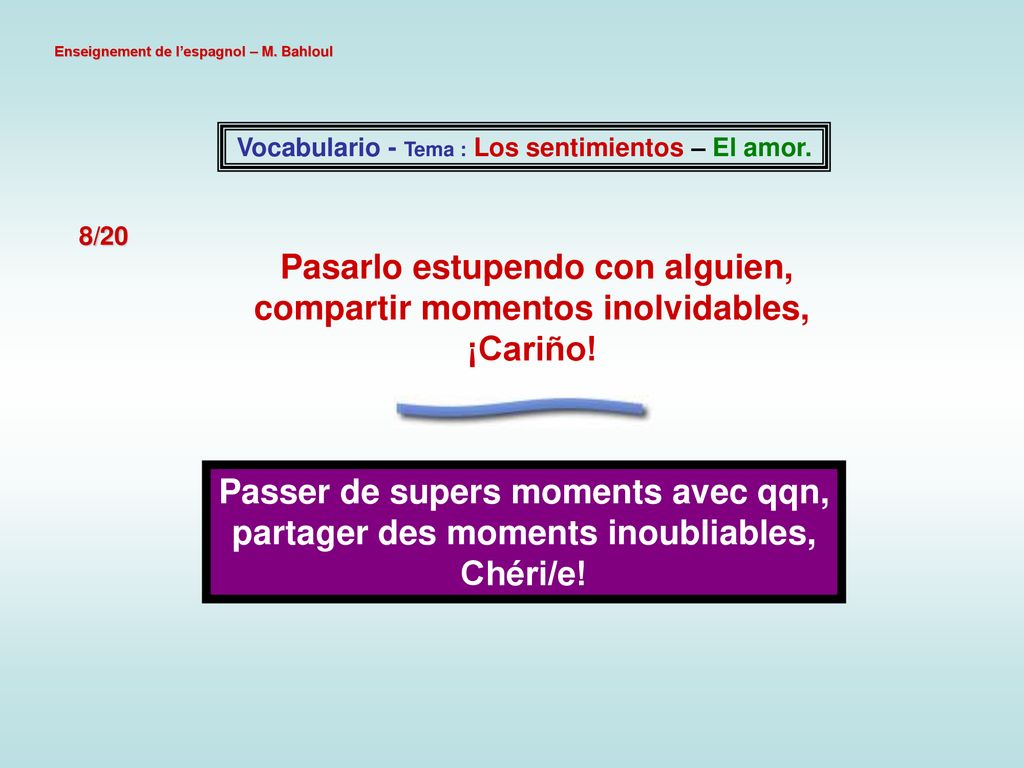 Vocabulario - Tema : Los sentimientos – El amor.