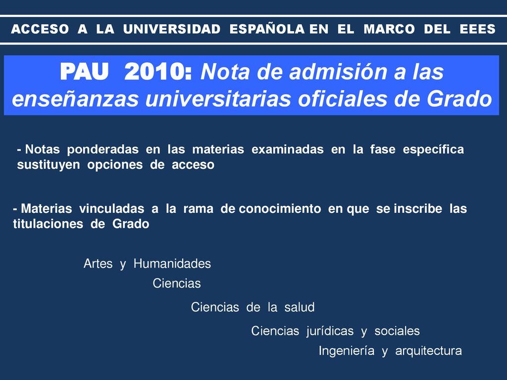 ACCESO A LA UNIVERSIDAD ESPAÑOLA EN EL MARCO DEL EEES