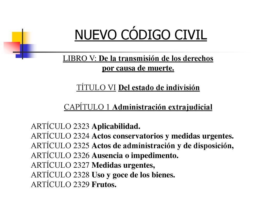 NUEVO CÓDIGO CIVIL LIBRO V: De la transmisión de los derechos por causa de muerte. TÍTULO VI Del estado de indivisión.
