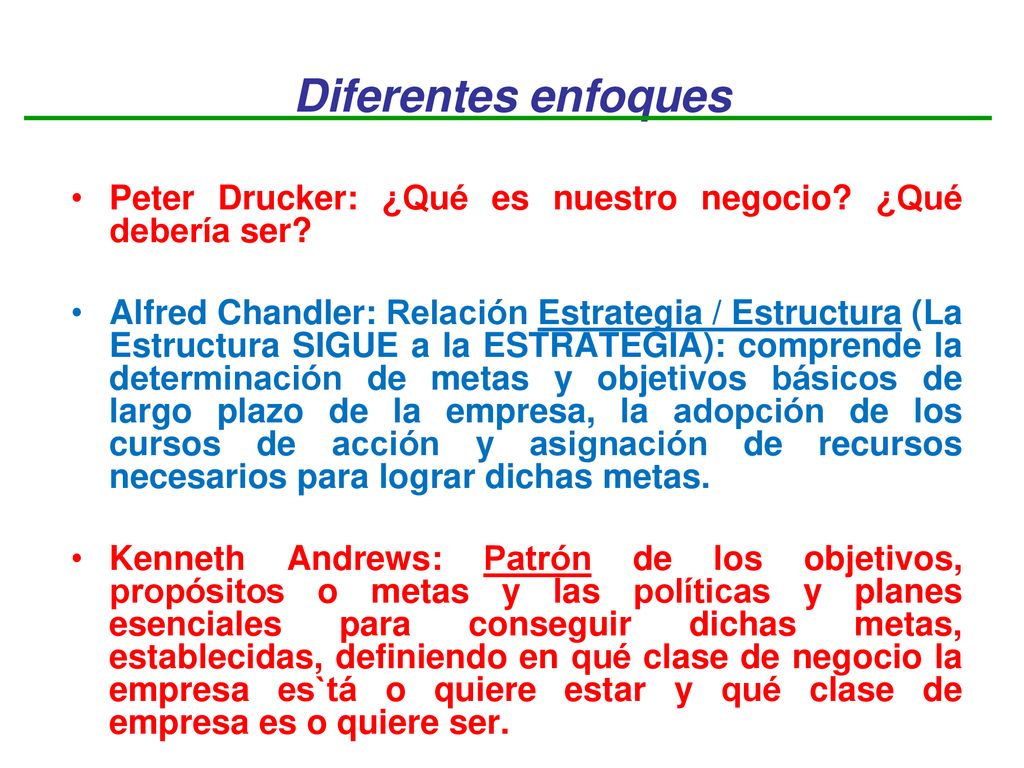 Diferentes enfoques Peter Drucker: ¿Qué es nuestro negocio ¿Qué debería ser