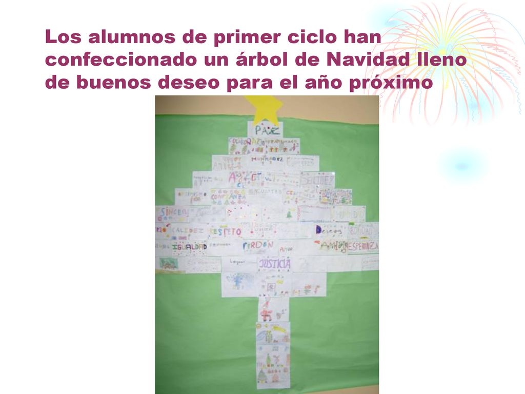 Los alumnos de primer ciclo han confeccionado un árbol de Navidad lleno de buenos deseo para el año próximo