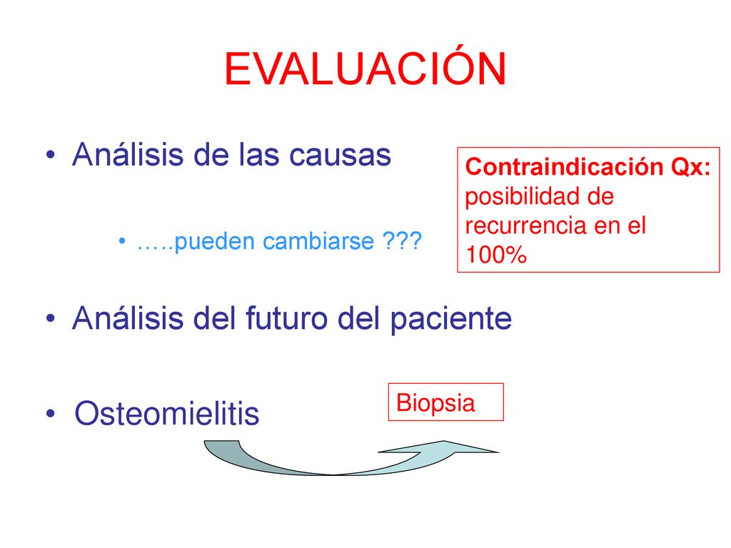 EVALUACIÓN Análisis de las causas Análisis del futuro del paciente