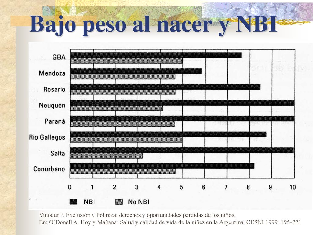 Bajo peso al nacer y NBI Vinocur P. Exclusión y Pobreza: derechos y oportunidades perdidas de los niños.