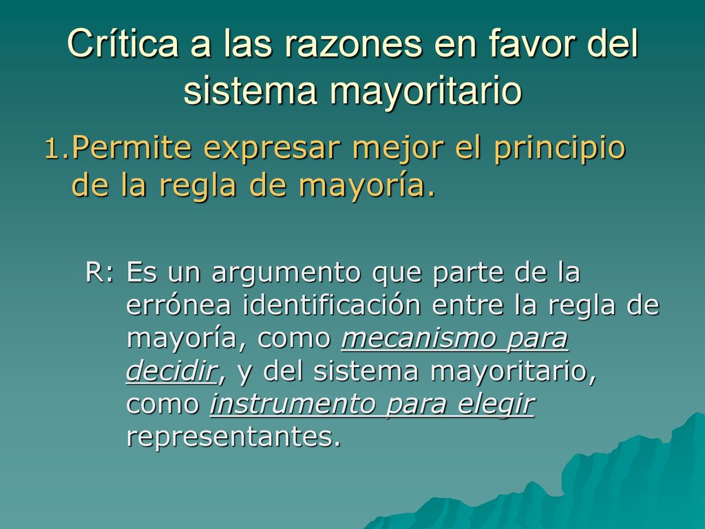Crítica a las razones en favor del sistema mayoritario