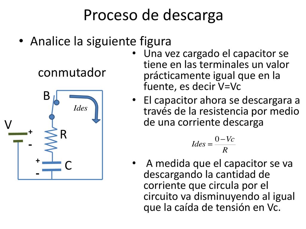 Proceso de descarga Analice la siguiente figura conmutador B V R C - -