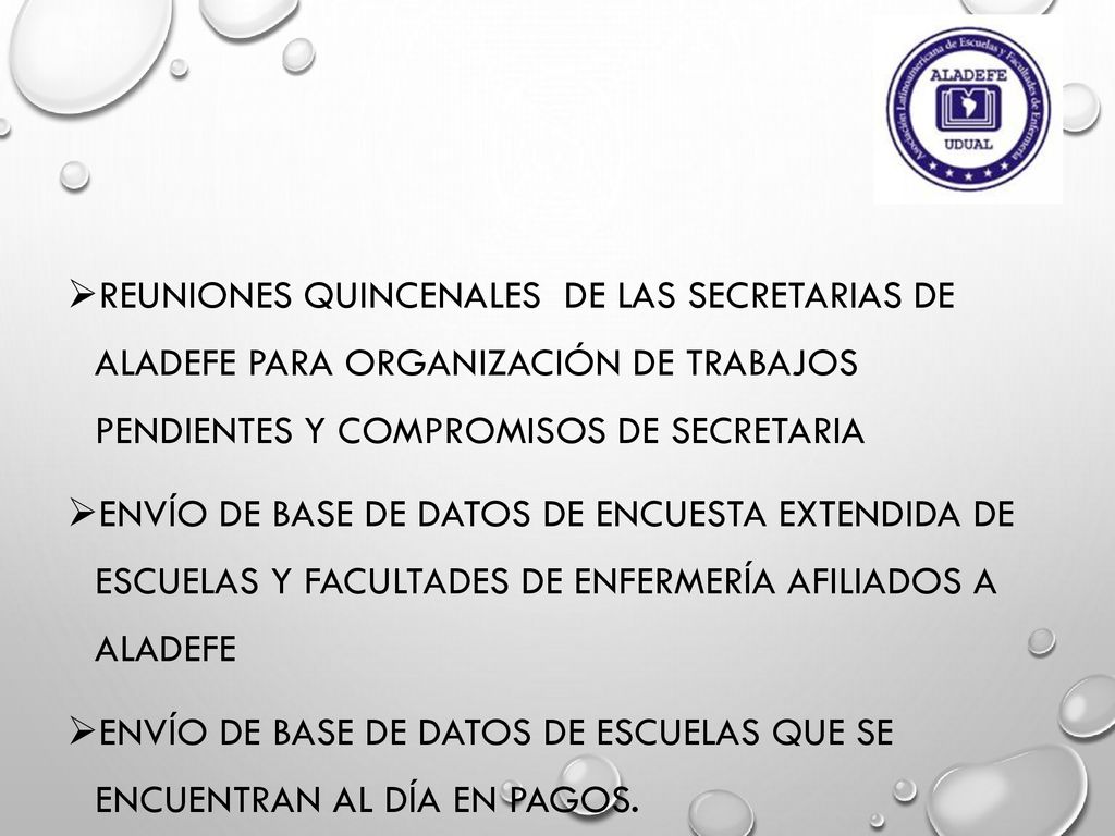 Reuniones quincenales de las secretarias de ALADEFE para organización de trabajos pendientes y compromisos de secretaria
