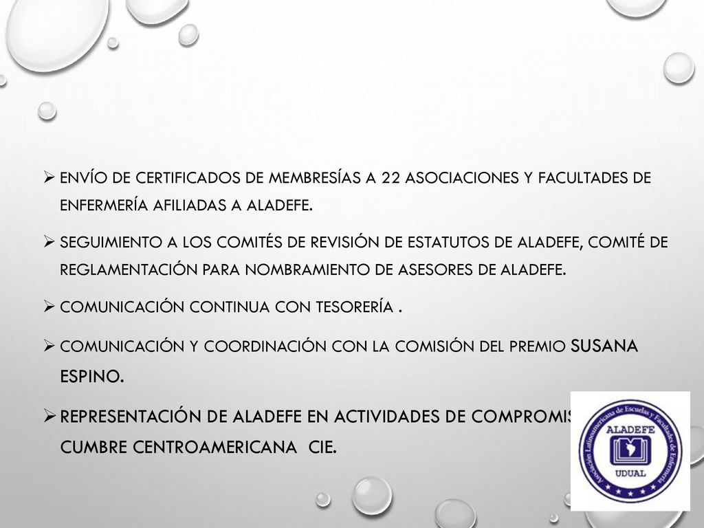 Envío de certificados de membresías a 22 Asociaciones y facultades de Enfermería afiliadas a ALADEFE.