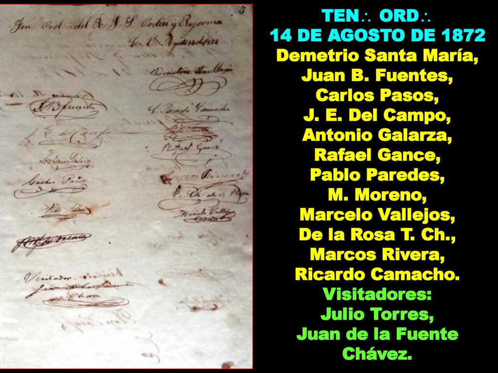 Demetrio Santa María, Juan B. Fuentes, Juan de la Fuente Chávez.