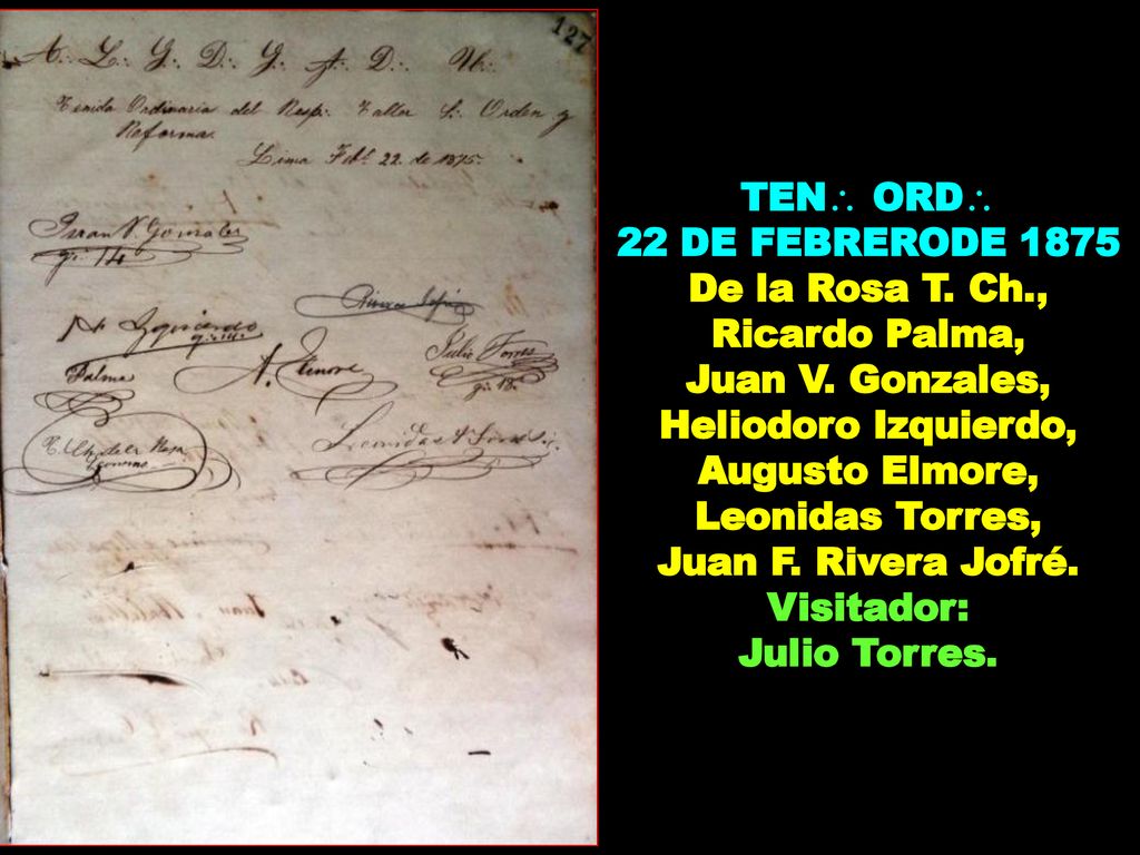 22 DE FEBRERODE 1875 De la Rosa T. Ch., Ricardo Palma,