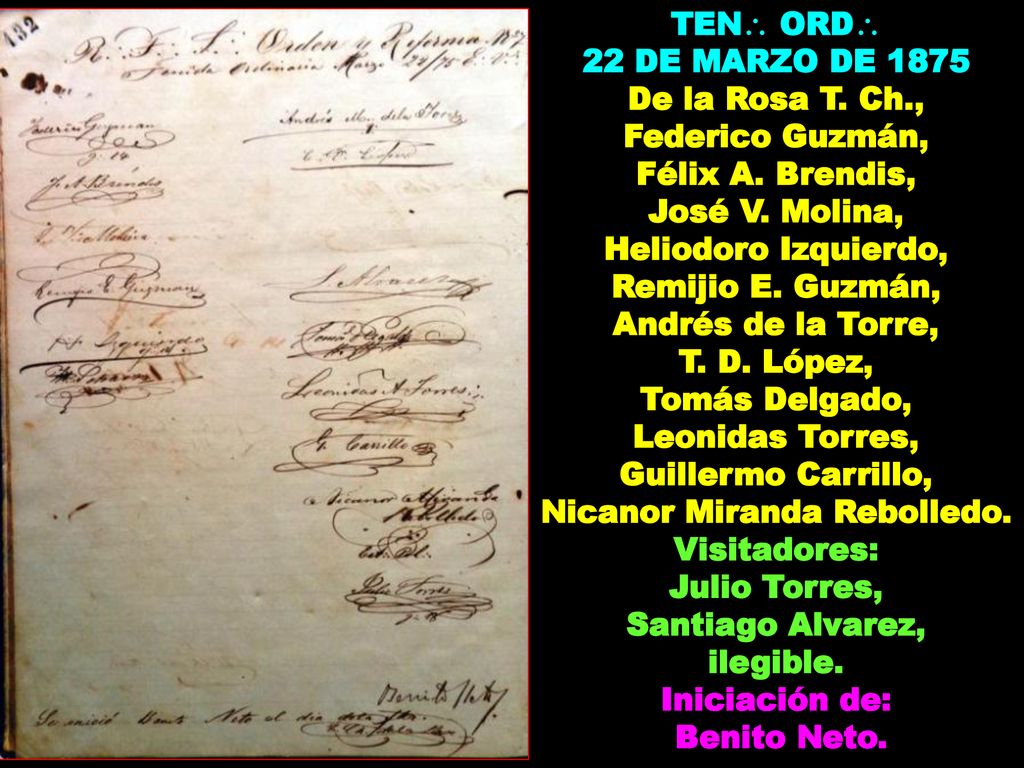 Heliodoro Izquierdo, Remijio E. Guzmán, Nicanor Miranda Rebolledo.