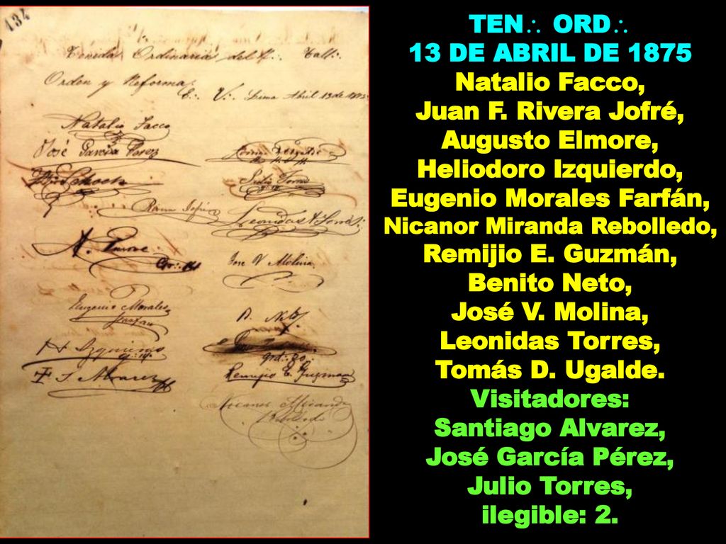 13 DE ABRIL DE 1875 Natalio Facco, Remijio E. Guzmán, Benito Neto,