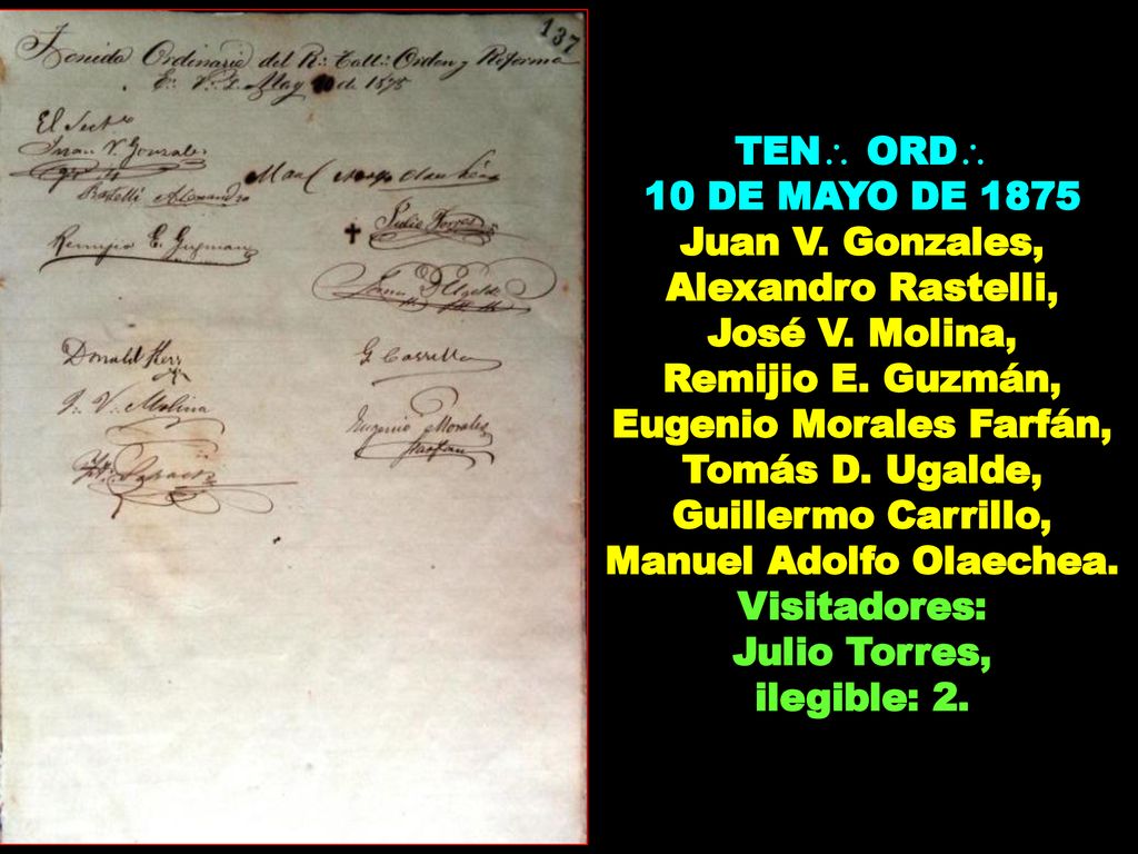 10 DE MAYO DE 1875 Juan V. Gonzales, Alexandro Rastelli,