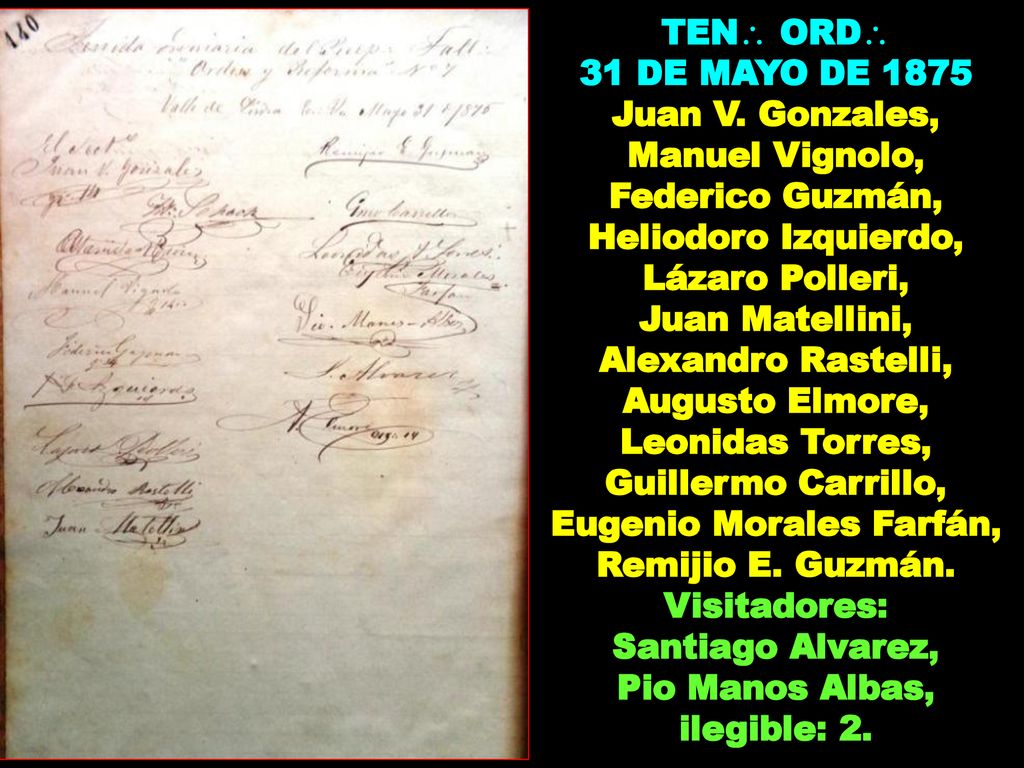 31 DE MAYO DE 1875 Juan V. Gonzales, Manuel Vignolo,