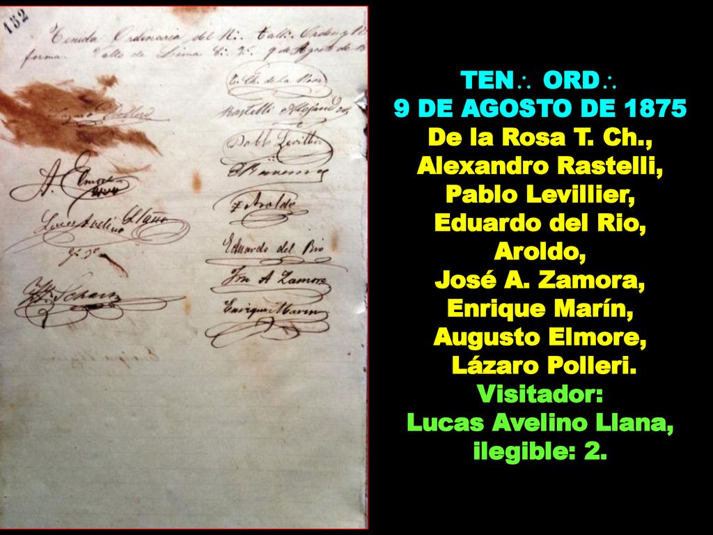 9 DE AGOSTO DE 1875 De la Rosa T. Ch., Alexandro Rastelli,