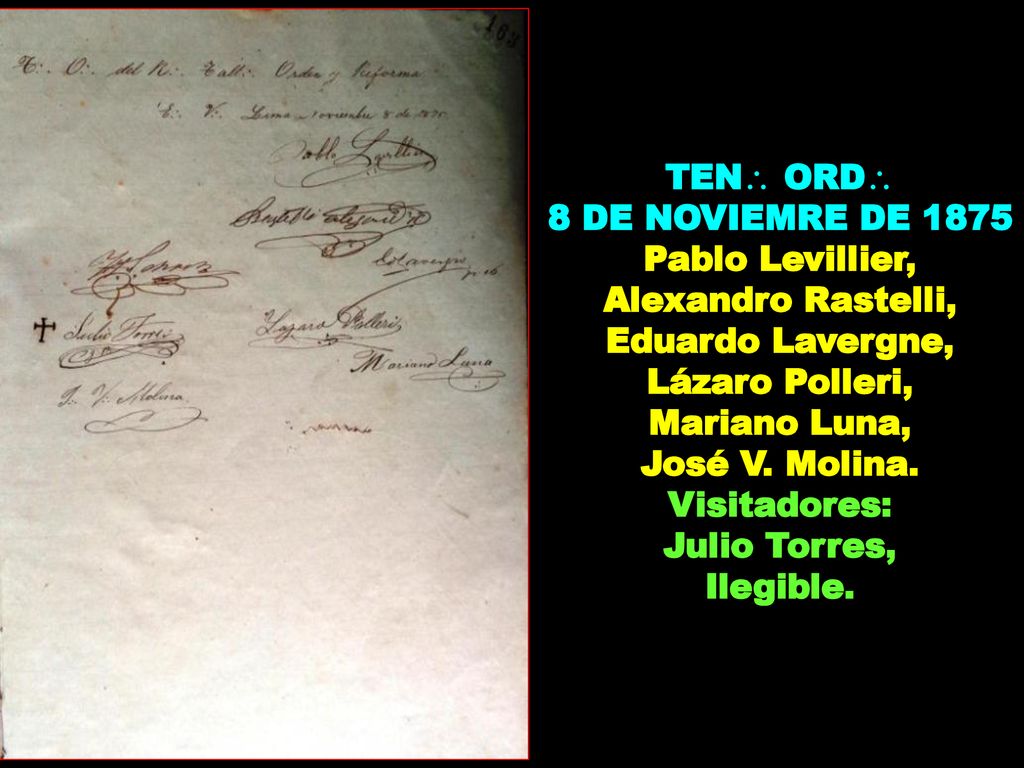 TEN ORD 8 DE NOVIEMRE DE 1875 Pablo Levillier, Alexandro Rastelli, Eduardo Lavergne, Lázaro Polleri,