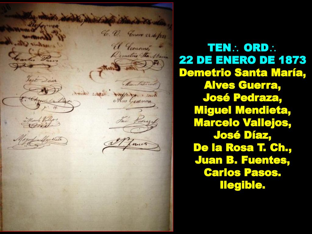 22 DE ENERO DE 1873 Demetrio Santa María, Alves Guerra,