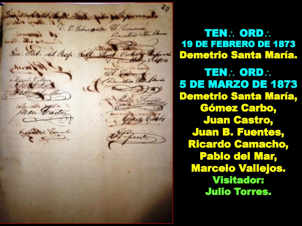 5 DE MARZO DE 1873 Demetrio Santa María, Gómez Carbo, Juan Castro,