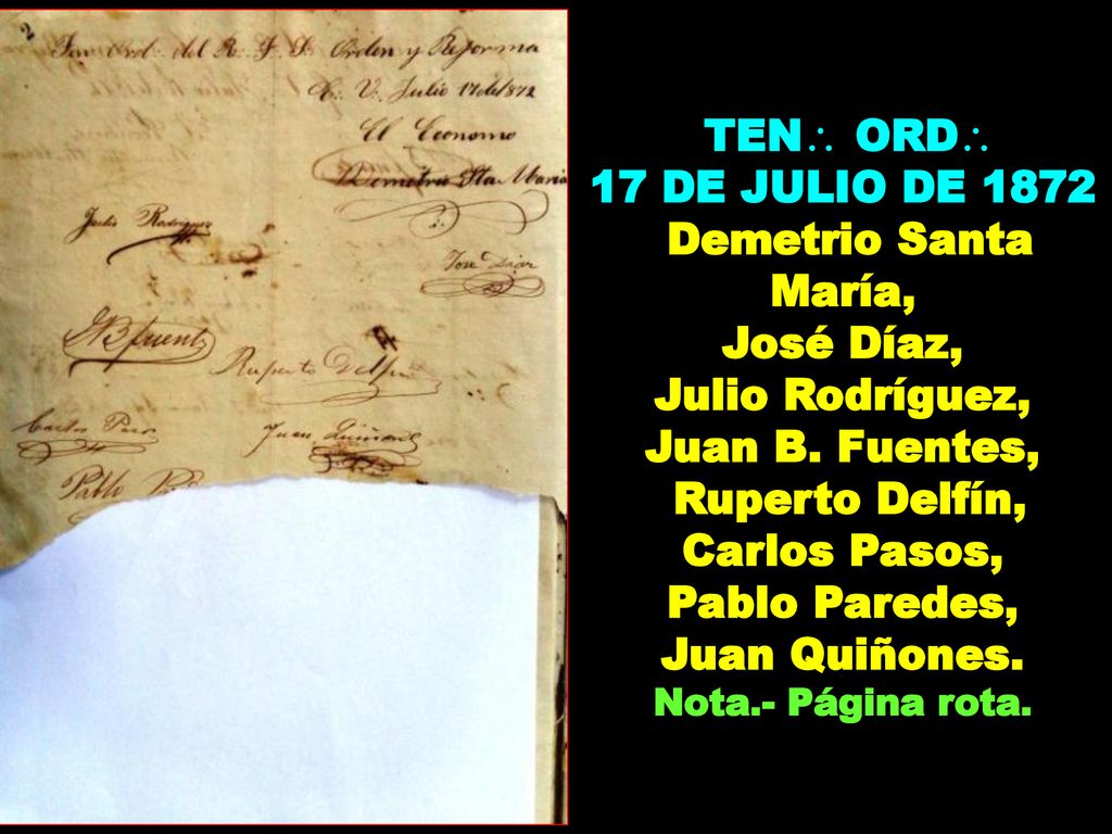 TEN ORD 17 DE JULIO DE 1872 Demetrio Santa María, José Díaz,