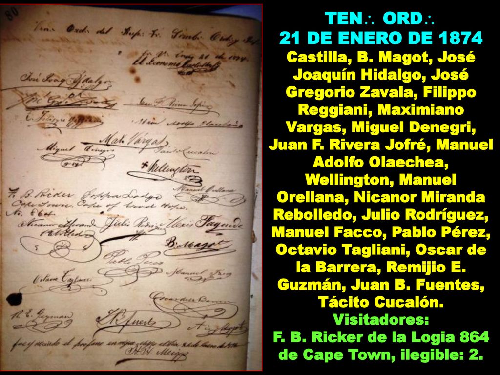 F. B. Ricker de la Logia 864 de Cape Town, ilegible: 2.