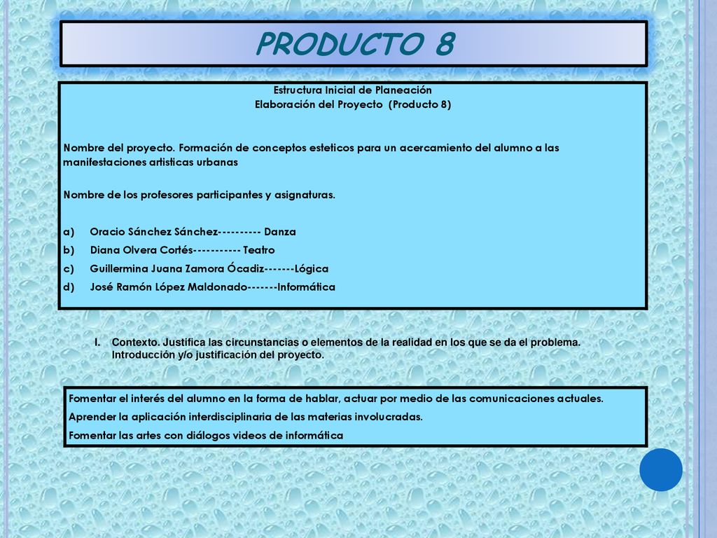 Estructura Inicial de Planeación Elaboración del Proyecto (Producto 8)