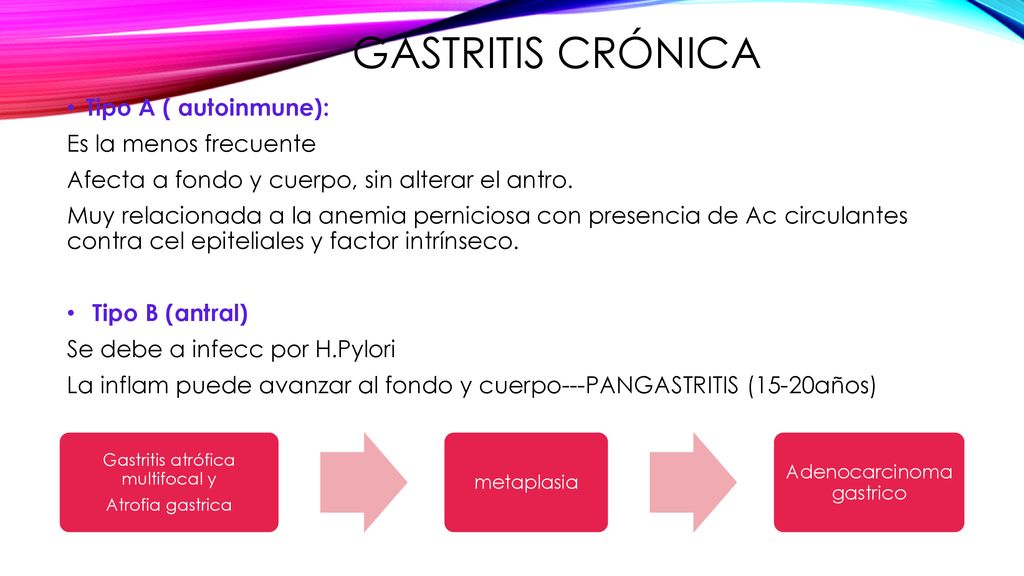 Gastritis crónica Tipo A ( autoinmune): Es la menos frecuente