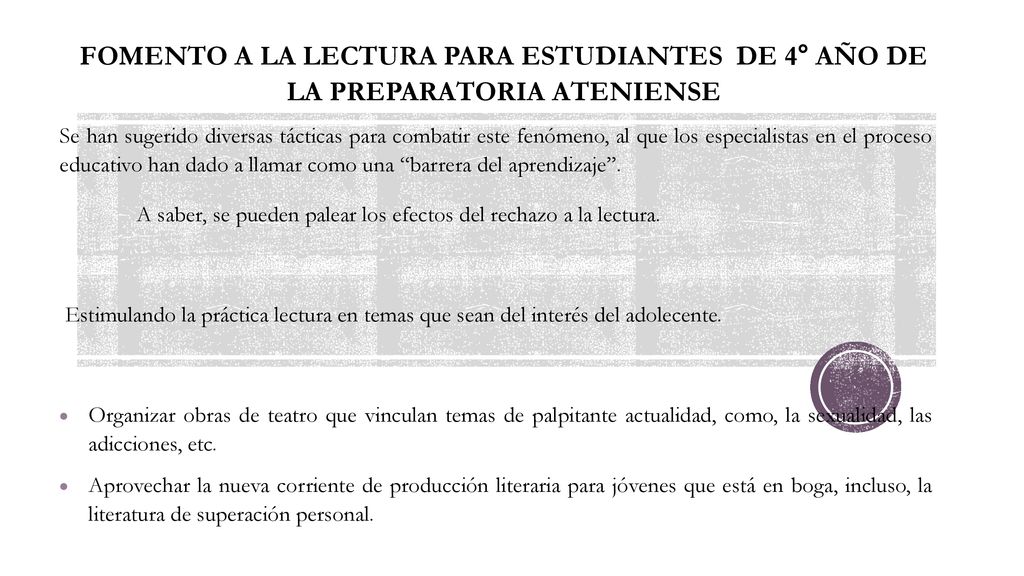 FOMENTO A LA LECTURA PARA ESTUDIANTES DE 4° AÑO DE LA PREPARATORIA ATENIENSE