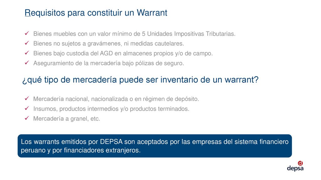 ¿qué tipo de mercadería puede ser inventario de un warrant