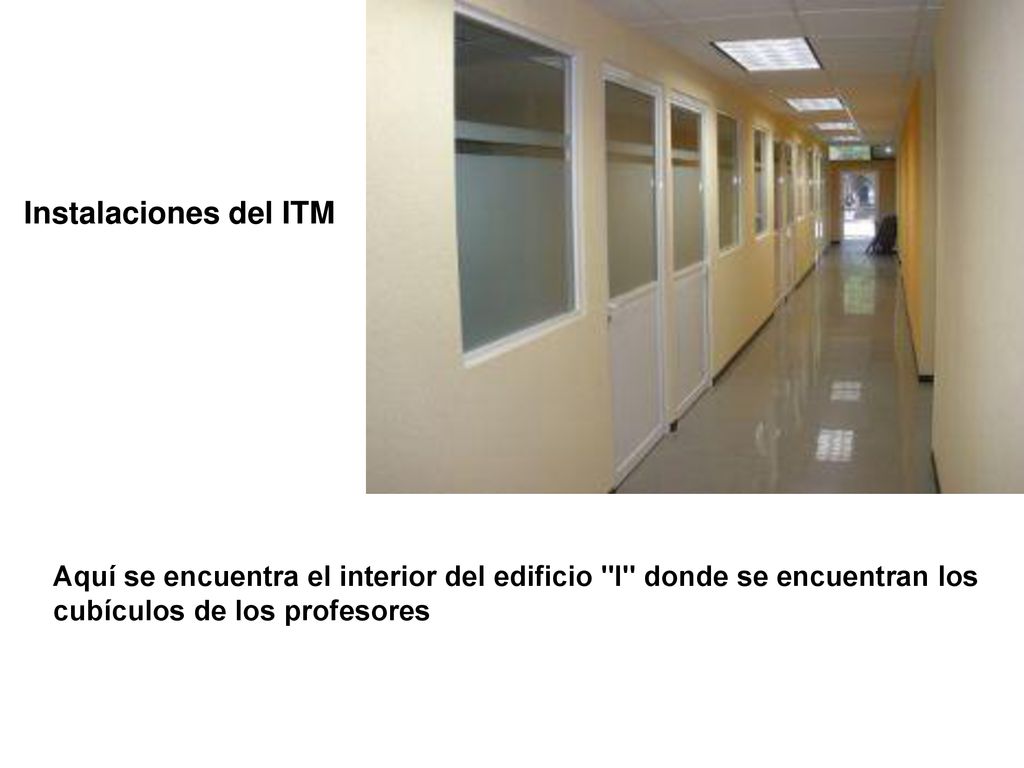 Instalaciones del ITM Aquí se encuentra el interior del edificio I donde se encuentran los cubículos de los profesores.