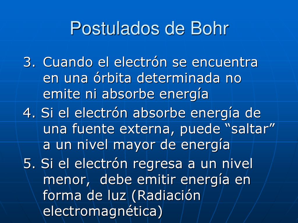 Postulados de Bohr 3. Cuando el electrón se encuentra en una órbita determinada no emite ni absorbe energía.