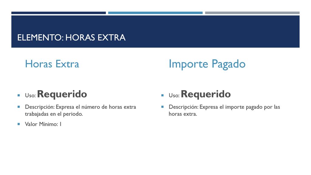 Importe Pagado Horas Extra Elemento: Horas Extra Uso: Requerido