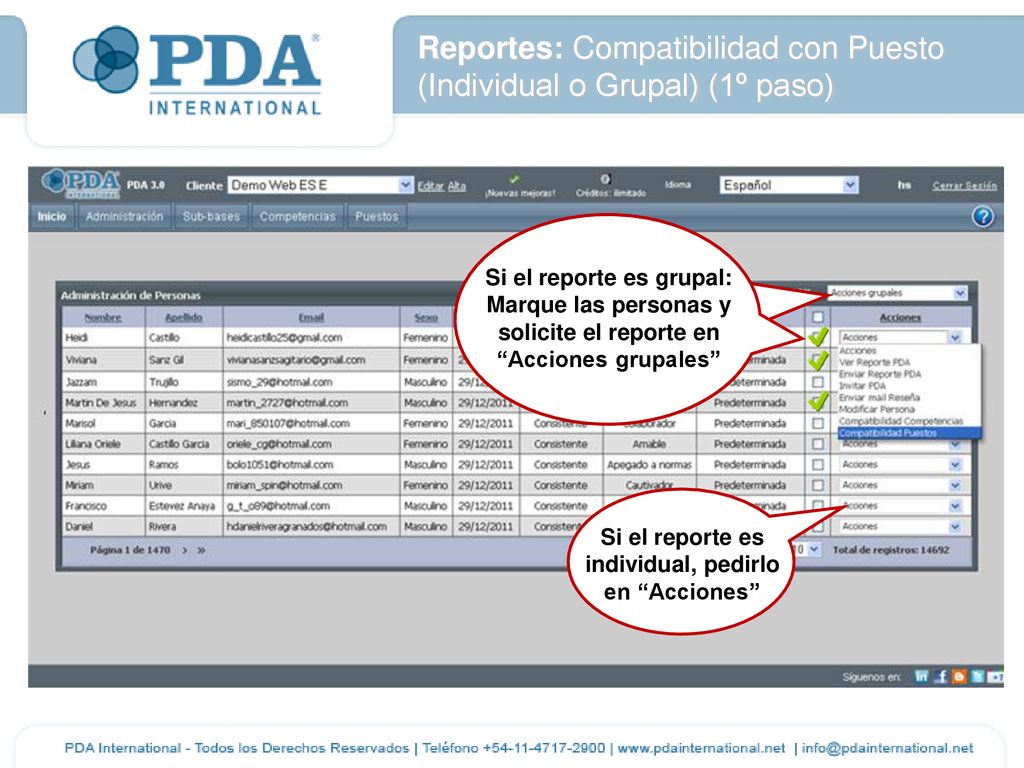 Reportes: Compatibilidad con Puesto (Individual o Grupal) (1º paso)