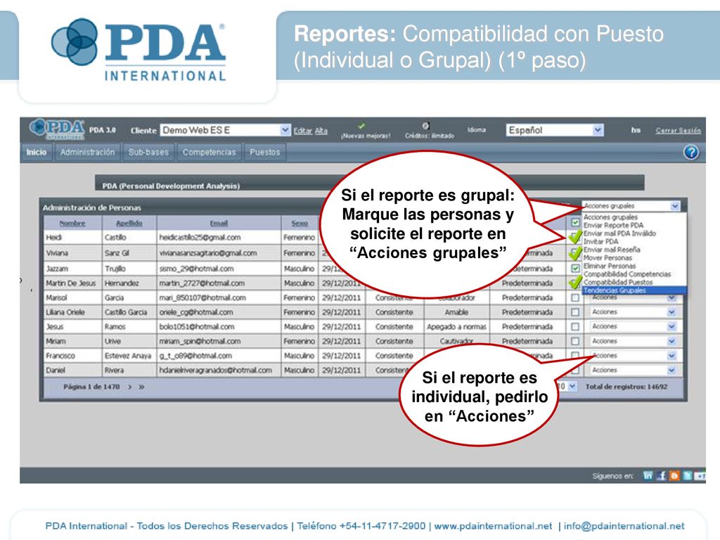 Reportes: Compatibilidad con Puesto (Individual o Grupal) (1º paso)