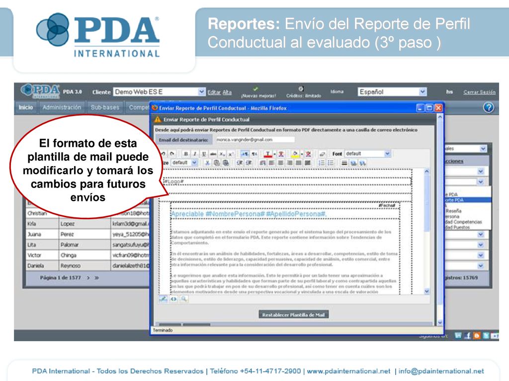 Reportes: Envío del Reporte de Perfil Conductual al evaluado (3º paso )