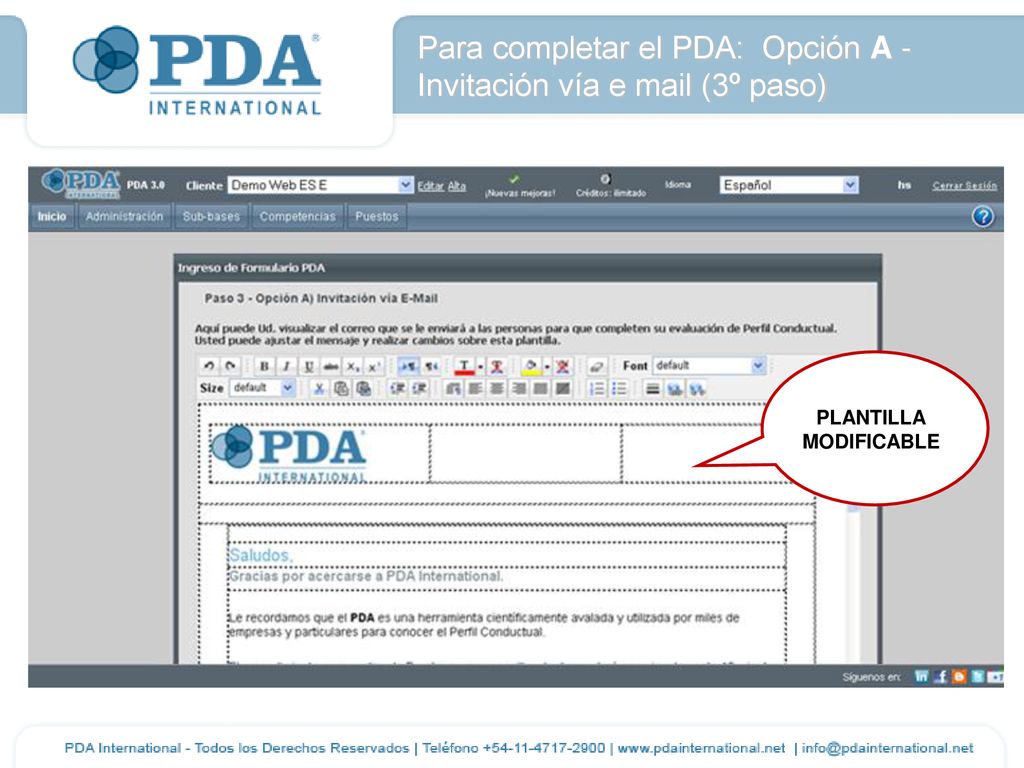 Para completar el PDA: Opción A - Invitación vía e mail (3º paso)