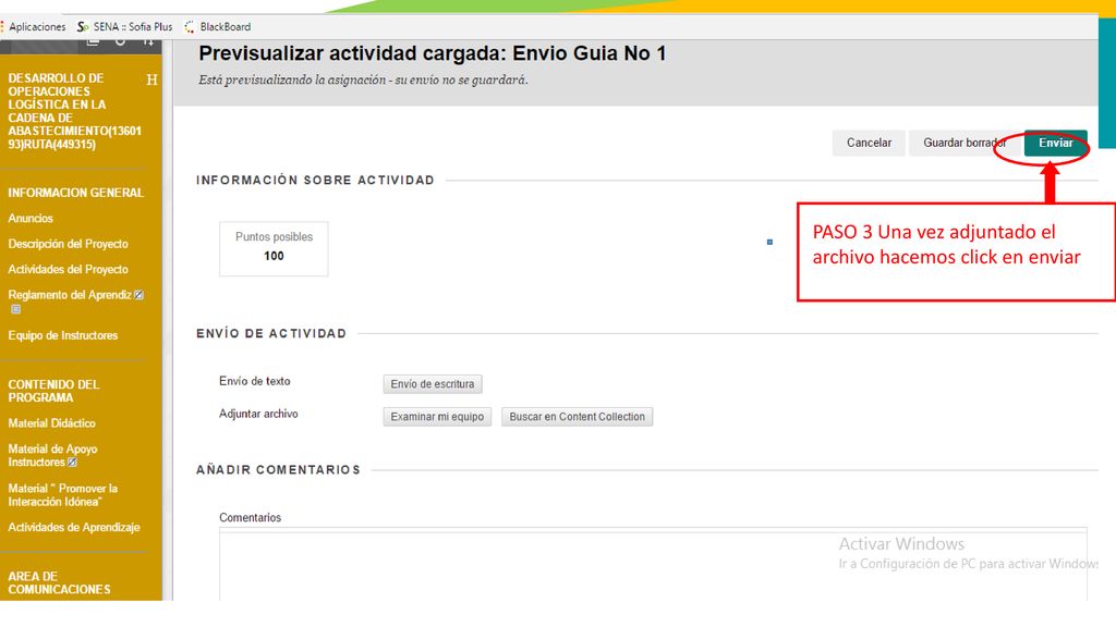 PASO 3 Una vez adjuntado el archivo hacemos click en enviar