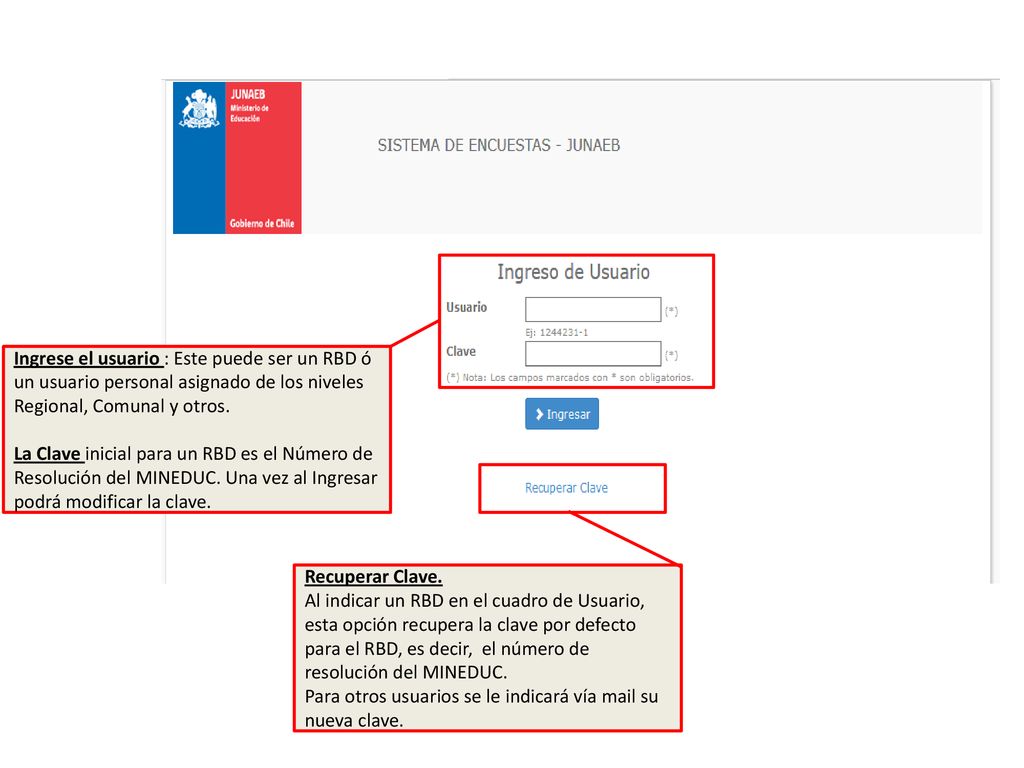 Para otros usuarios se le indicará vía mail su nueva clave.