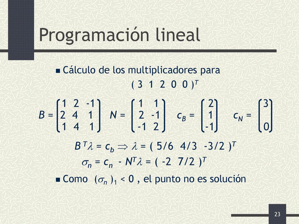 Programación lineal B = N = 2 -1 cB = 1 cN =