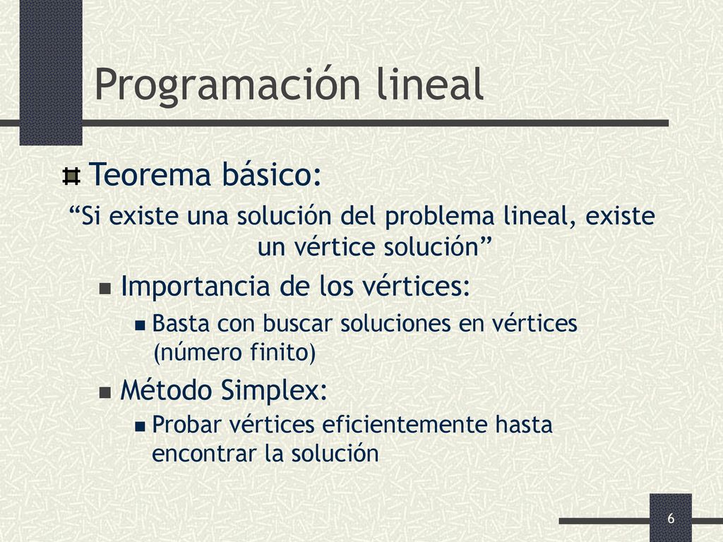 Programación lineal Teorema básico: Importancia de los vértices: