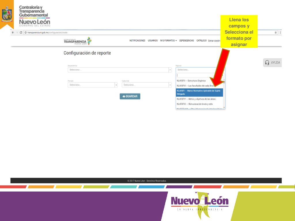 Llena los campos y Selecciona el formato por asignar