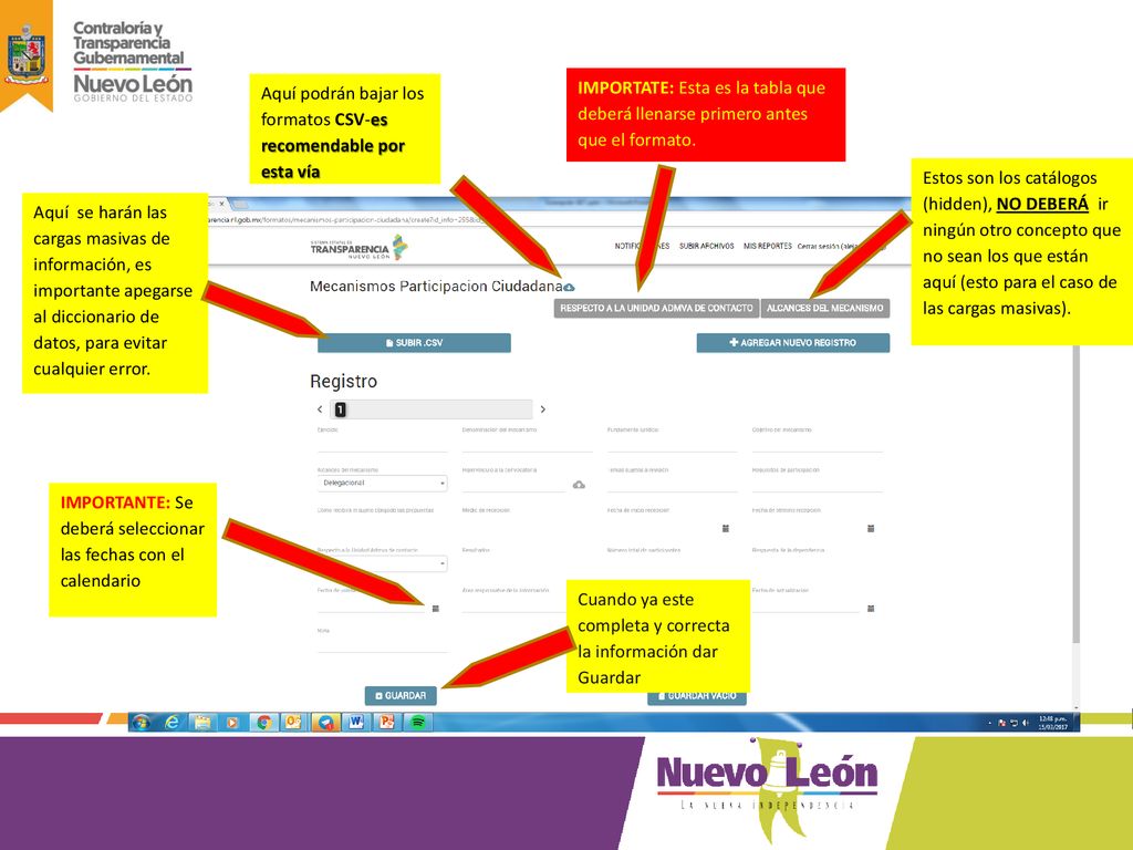 Aquí podrán bajar los formatos CSV-es recomendable por esta vía