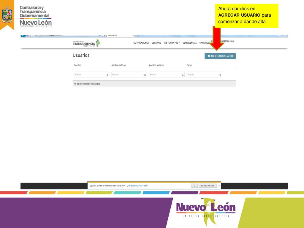 Ahora dar click en AGREGAR USUARIO para comenzar a dar de alta
